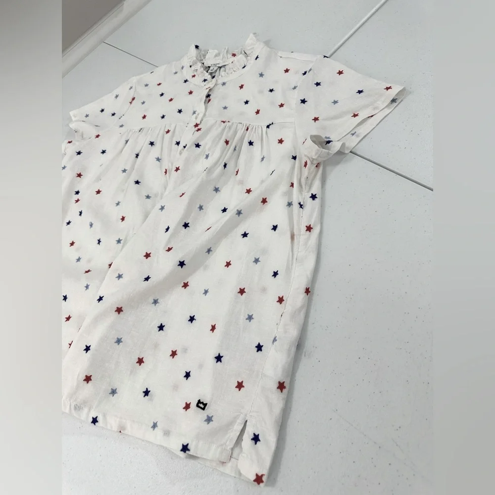 Crown & Ivy Embroidered Star Blouse Patriotic Red White Blue Linen Blend Top S - Picture 9 of 13